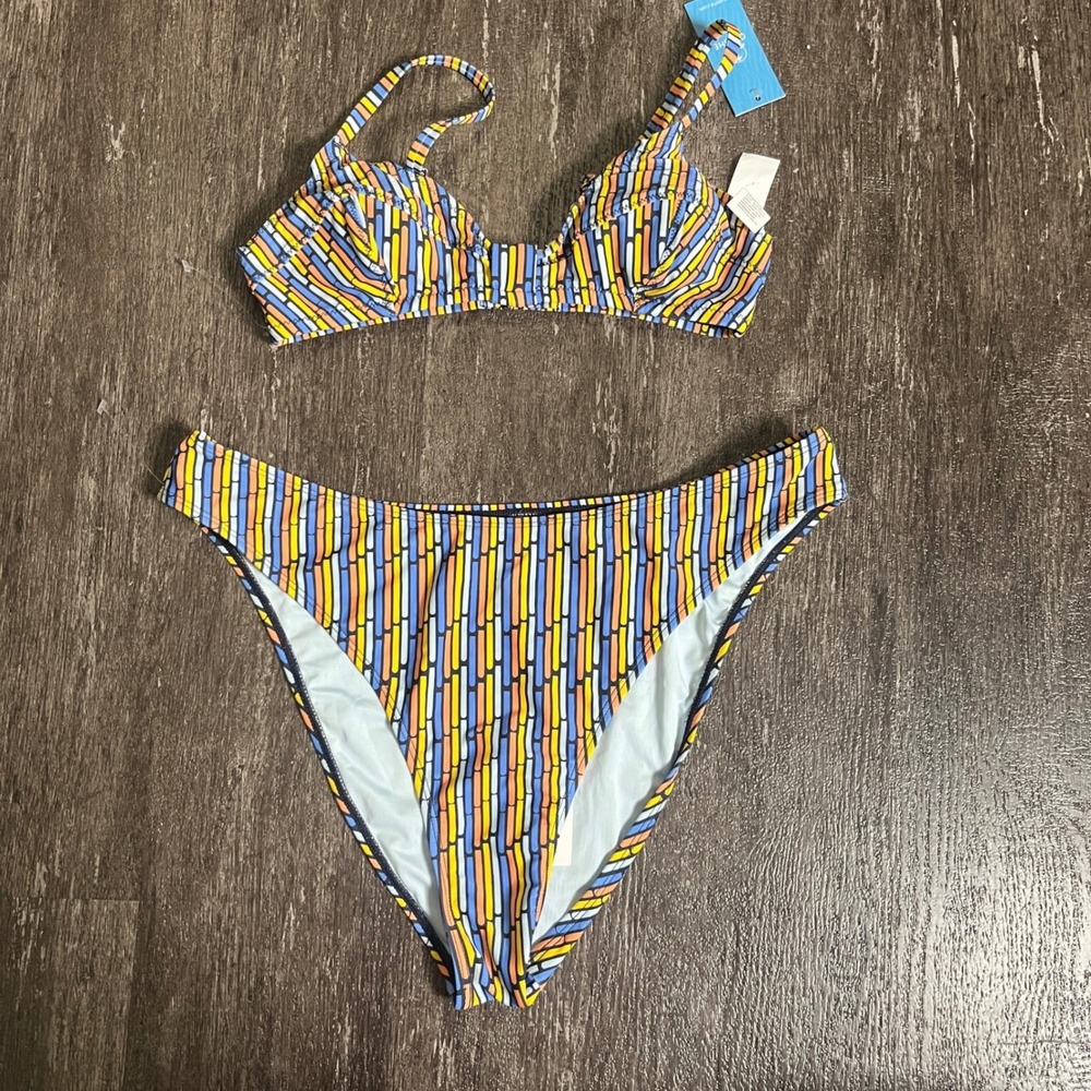 CUPSHE Bikini Set XL / XS High Cut Striped Padded‎ Swimsuit Beachwear NWT Women